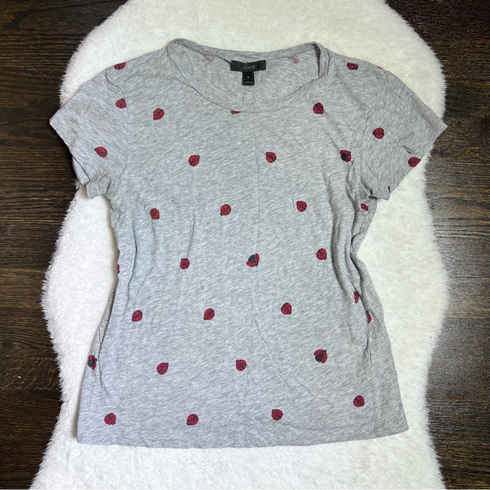 J. Crew Gray Ladybug Cotton Tee